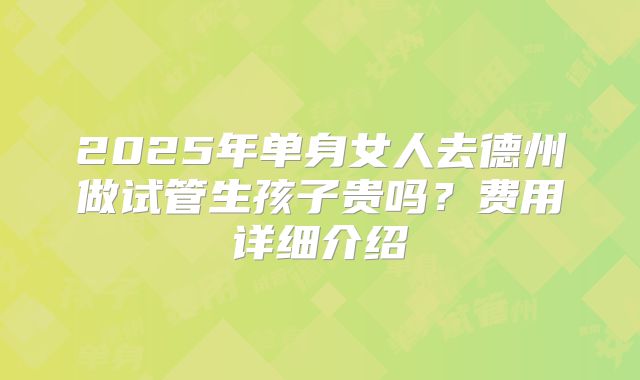 2025年单身女人去德州做试管生孩子贵吗？费用详细介绍
