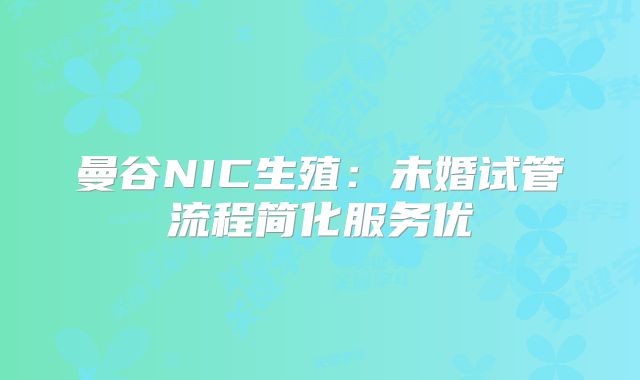 曼谷NIC生殖:未婚试管流程简化服务优