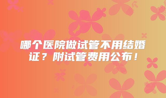 哪个医院做试管不用结婚证？附试管费用公布！