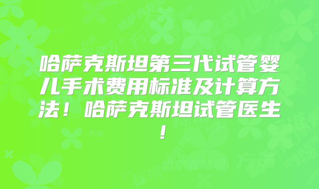 哈萨克斯坦第三代试管婴儿手术费用标准及计算方法！哈萨克斯坦试管医生！
