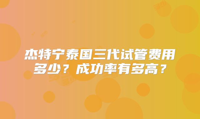 杰特宁泰国三代试管费用多少？成功率有多高？