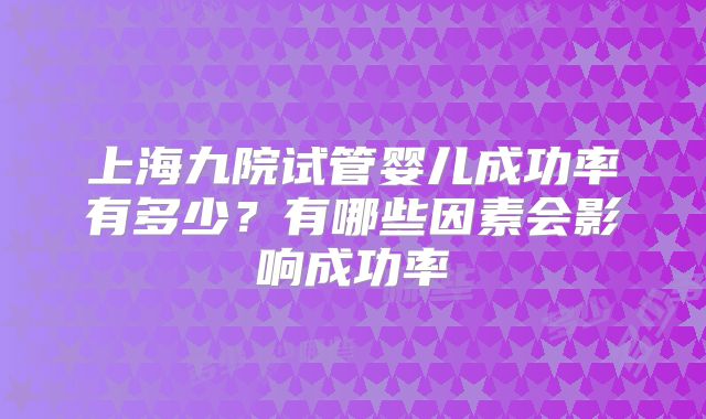 上海九院试管婴儿成功率有多少？有哪些因素会影响成功率