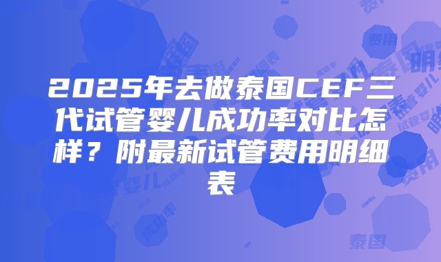 2025年去做泰国CEF三代试管婴儿成功率对比怎样？附最新试管费用明细表