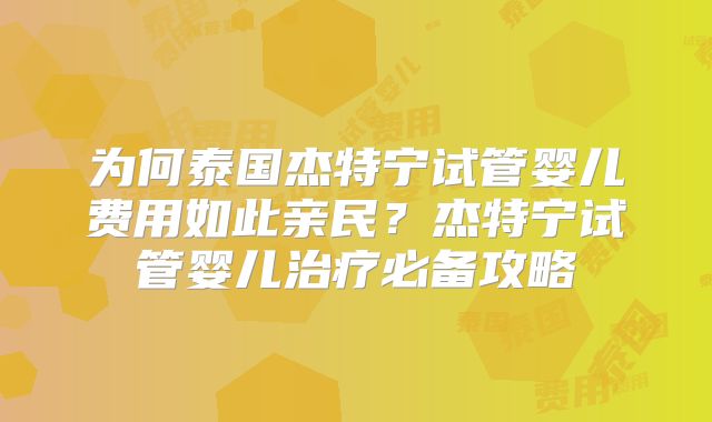 为何泰国杰特宁试管婴儿费用如此亲民？杰特宁试管婴儿治疗必备攻略