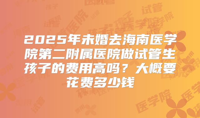 2025年未婚去海南医学院第二附属医院做试管生孩子的费用高吗?大概要花费多少钱