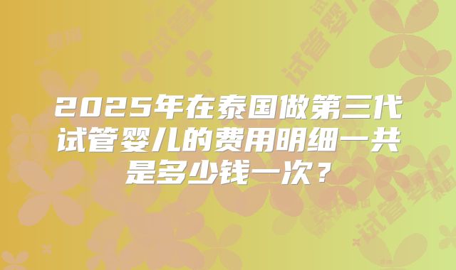 2025年在泰国做第三代试管婴儿的费用明细一共是多少钱一次？
