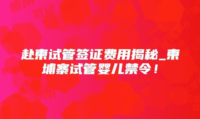 赴柬试管签证费用揭秘_柬埔寨试管婴儿禁令！