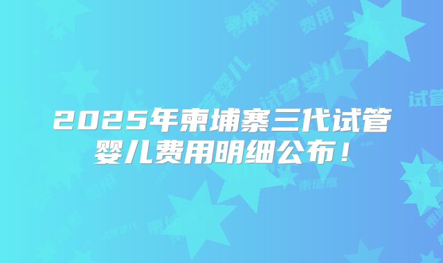 2025年柬埔寨三代试管婴儿费用明细公布!