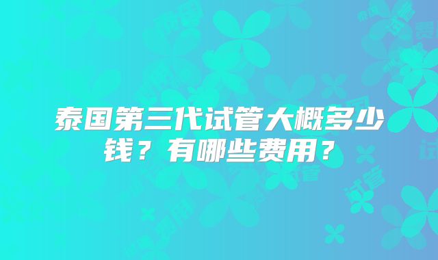 泰国第三代试管大概多少钱？有哪些费用？