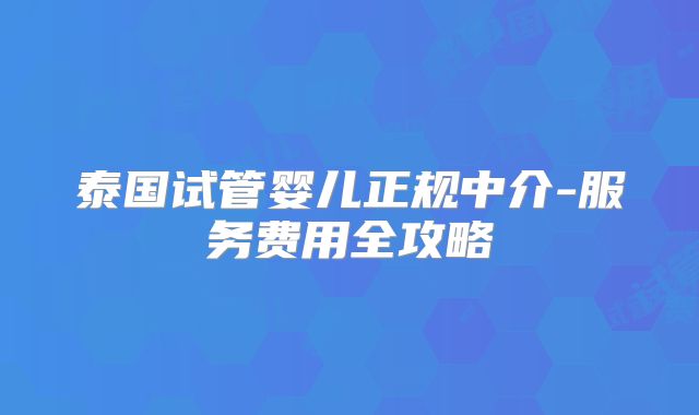 泰国试管婴儿正规中介-服务费用全攻略