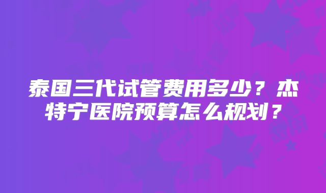 泰国三代试管费用多少?杰特宁医院预算怎么规划?