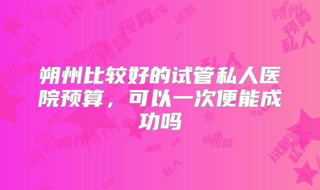 朔州比较好的试管私人医院预算，可以一次便能成功吗
