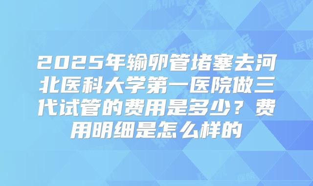 2025年输卵管堵塞去河北医科大学第一医院做三代试管的费用是多少？费用明细是怎么样的