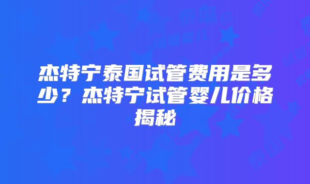 杰特宁泰国试管费用是多少？杰特宁试管婴儿价格揭秘