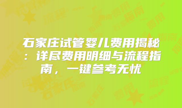 石家庄试管婴儿费用揭秘：详尽费用明细与流程指南，一键参考无忧