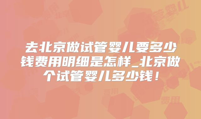 去北京做试管婴儿要多少钱费用明细是怎样_北京做个试管婴儿多少钱！