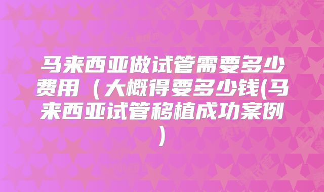 马来西亚做试管需要多少费用(大概得要多少钱(马来西亚试管移植成功案例)