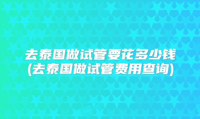 去泰国做试管要花多少钱(去泰国做试管费用查询)