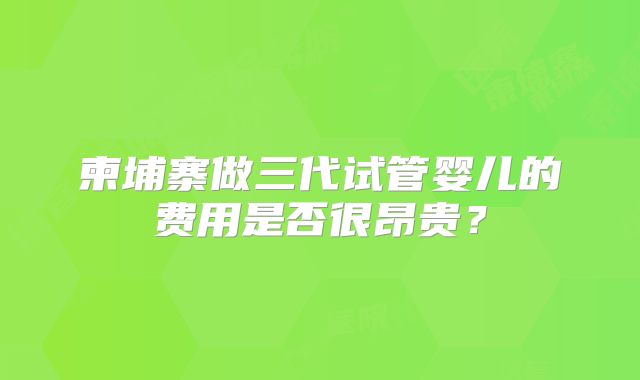 柬埔寨做三代试管婴儿的费用是否很昂贵?
