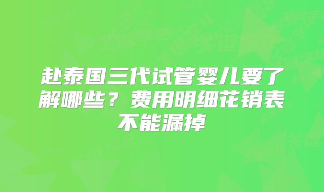 赴泰国三代试管婴儿要了解哪些?费用明细花销表不能漏掉