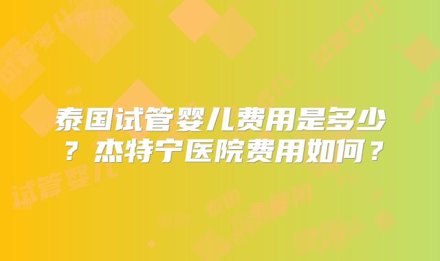 泰国试管婴儿费用是多少？杰特宁医院费用如何？