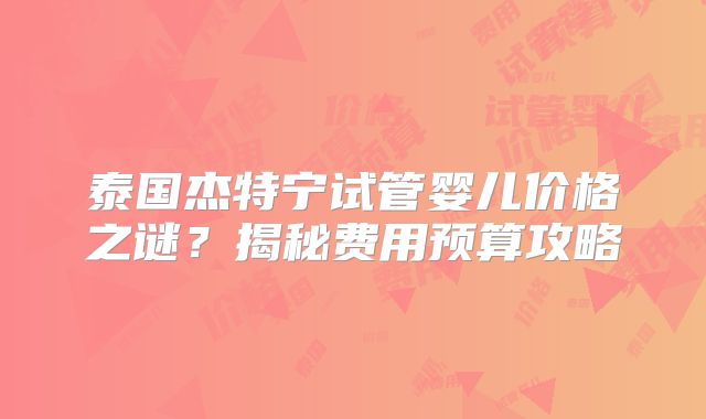 泰国杰特宁试管婴儿价格之谜？揭秘费用预算攻略