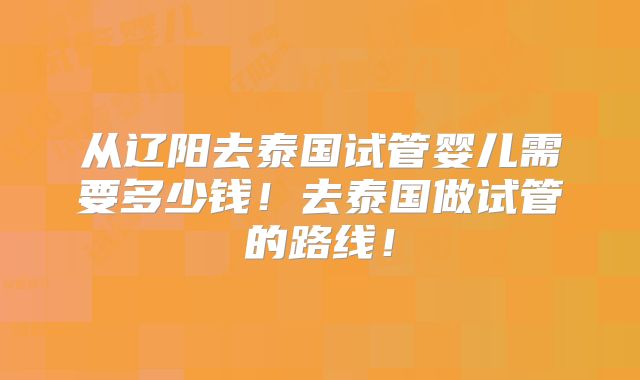 从辽阳去泰国试管婴儿需要多少钱!去泰国做试管的路线!