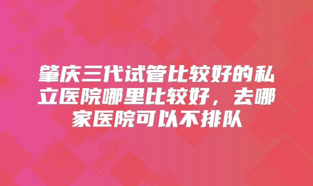 肇庆三代试管比较好的私立医院哪里比较好，去哪家医院可以不排队