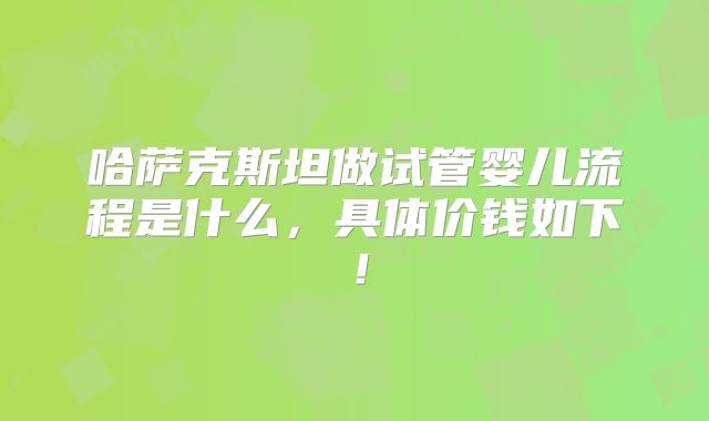 哈萨克斯坦做试管婴儿流程是什么,具体价钱如下!