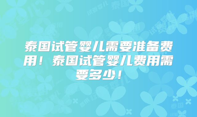 泰国试管婴儿需要准备费用！泰国试管婴儿费用需要多少！