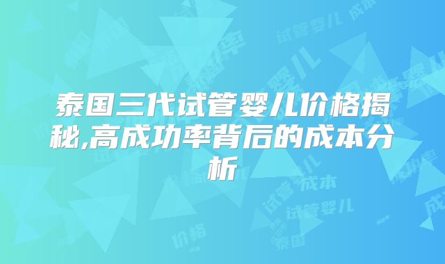 泰国三代试管婴儿价格揭秘,高成功率背后的成本分析