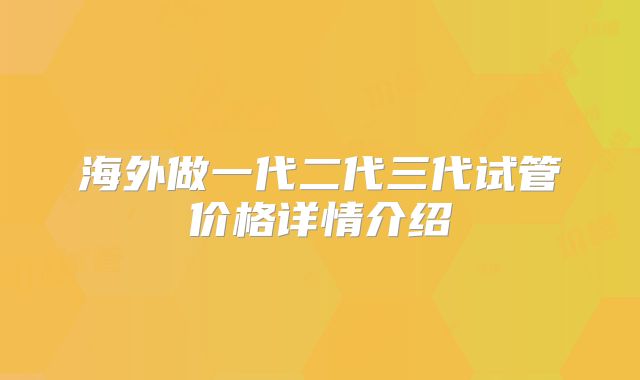 海外做一代二代三代试管价格详情介绍