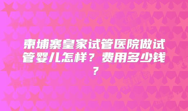 柬埔寨皇家试管医院做试管婴儿怎样?费用多少钱?