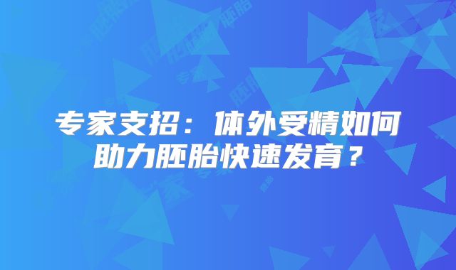 专家支招:体外受精如何助力胚胎快速发育?