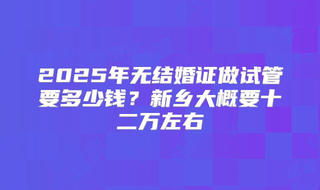 2025年无结婚证做试管要多少钱?新乡大概要十二万左右
