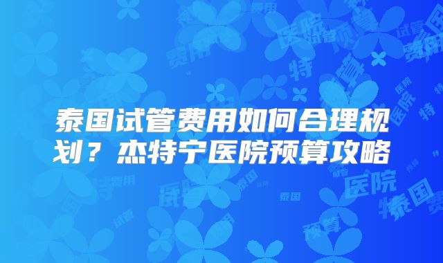 泰国试管费用如何合理规划？杰特宁医院预算攻略