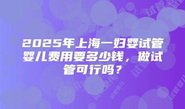 2025年上海一妇婴试管婴儿费用要多少钱，做试管可行吗？
