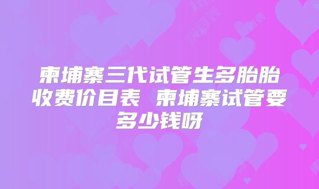 柬埔寨三代试管生多胎胎收费价目表 柬埔寨试管要多少钱呀