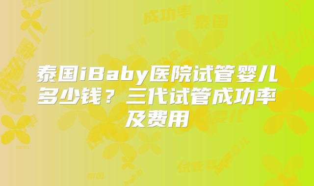 泰国iBaby医院试管婴儿多少钱？三代试管成功率及费用