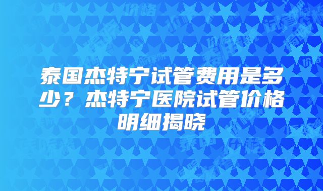 泰国杰特宁试管费用是多少？杰特宁医院试管价格明细揭晓