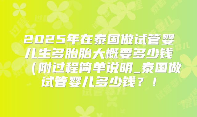 2025年在泰国做试管婴儿生多胎胎大概要多少钱（附过程简单说明_泰国做试管婴儿多少钱？！
