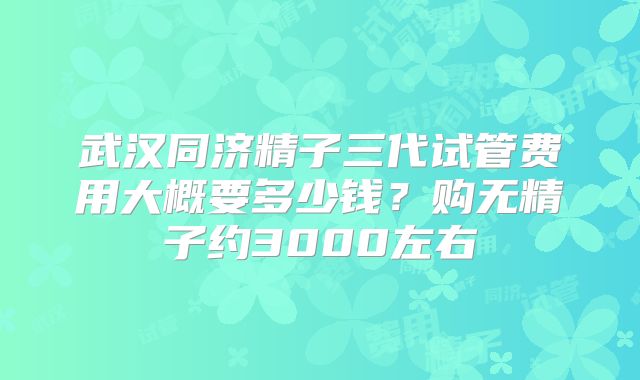 武汉同济精子三代试管费用大概要多少钱？购无精子约3000左右