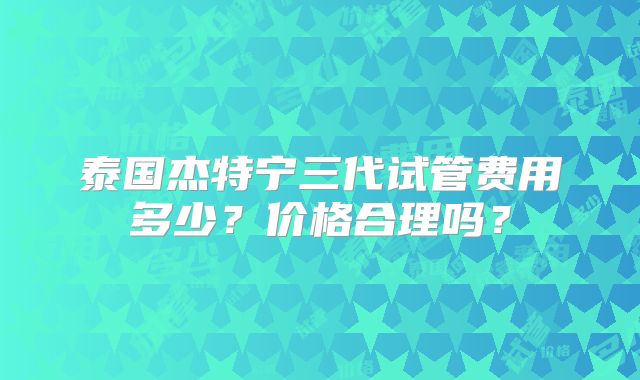 泰国杰特宁三代试管费用多少？价格合理吗？