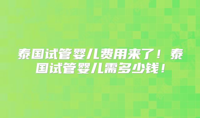 泰国试管婴儿费用来了!泰国试管婴儿需多少钱!