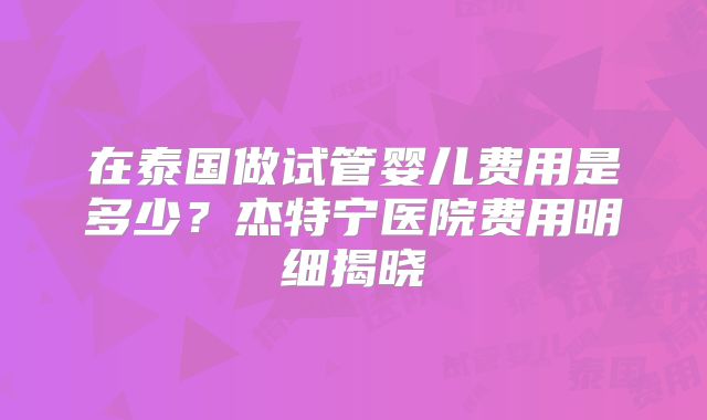 在泰国做试管婴儿费用是多少？杰特宁医院费用明细揭晓