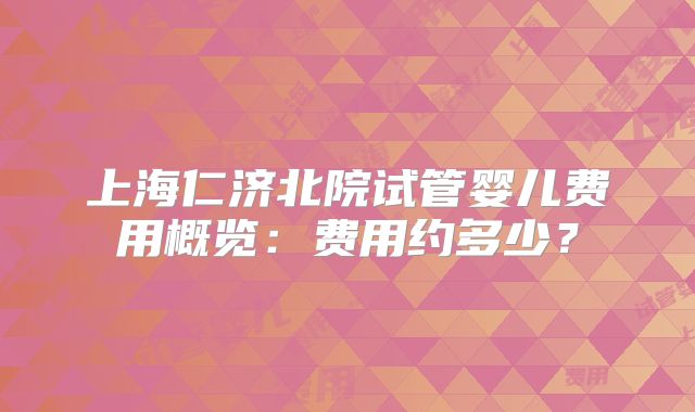 上海仁济北院试管婴儿费用概览：费用约多少？