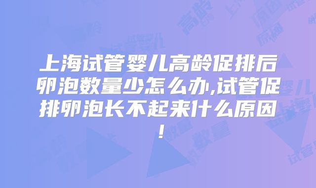 上海试管婴儿高龄促排后卵泡数量少怎么办,试管促排卵泡长不起来什么原因!
