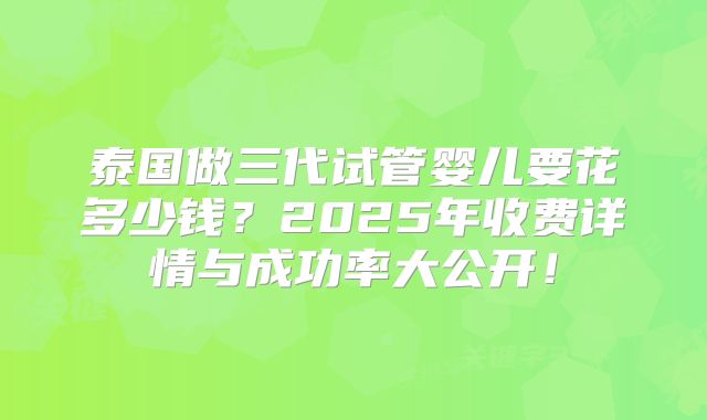 泰国做三代试管婴儿要花多少钱？2025年收费详情与成功率大公开！