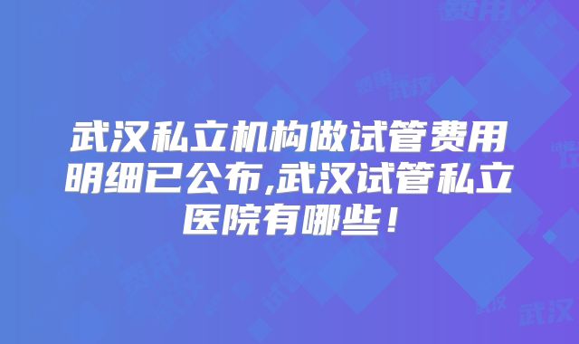 武汉私立机构做试管费用明细已公布,武汉试管私立医院有哪些！