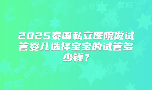 2025泰国私立医院做试管婴儿选择宝宝的试管多少钱?